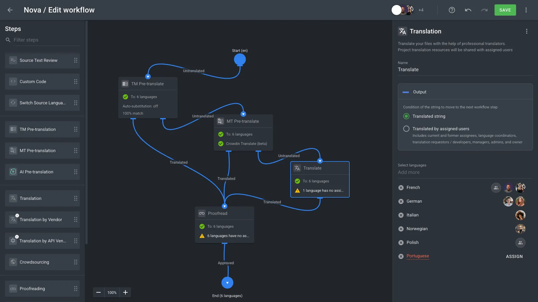 Workflow builder with draggable steps